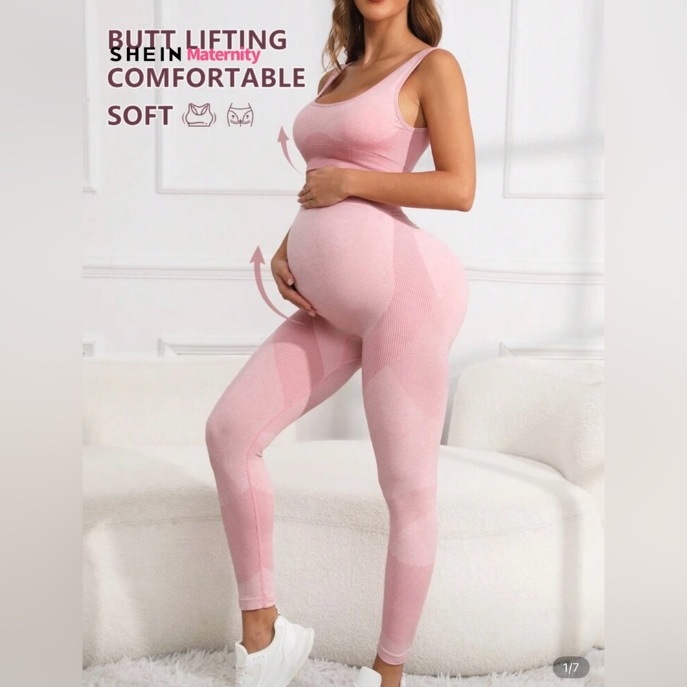 Shein Maternity Workout Two Piece Leggings Set Women's Size Large Pink